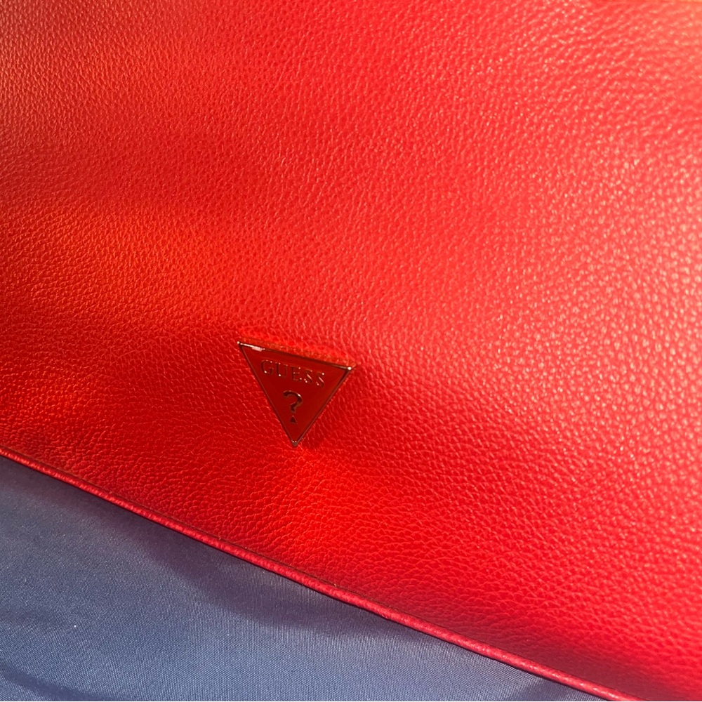 Red Leather Guess Handle Bag w Shoulder Strap